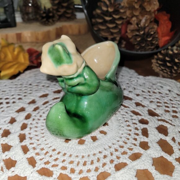 Vintage Porcelain Trinket Planter - Elf Pixie Gnome on a Green Shoe - Plant-pot - Picture 4 of 11